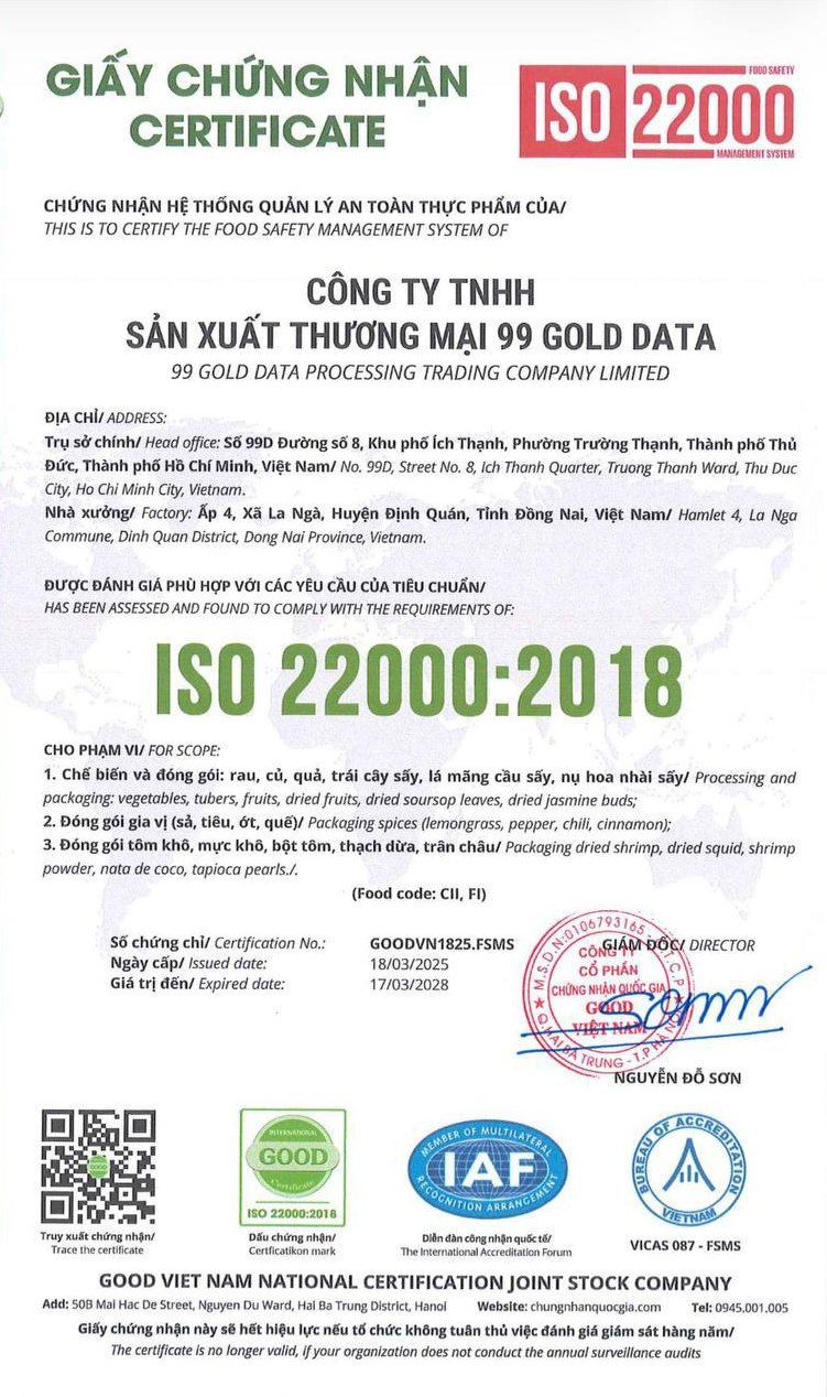 ISO 22000:2018 certificate